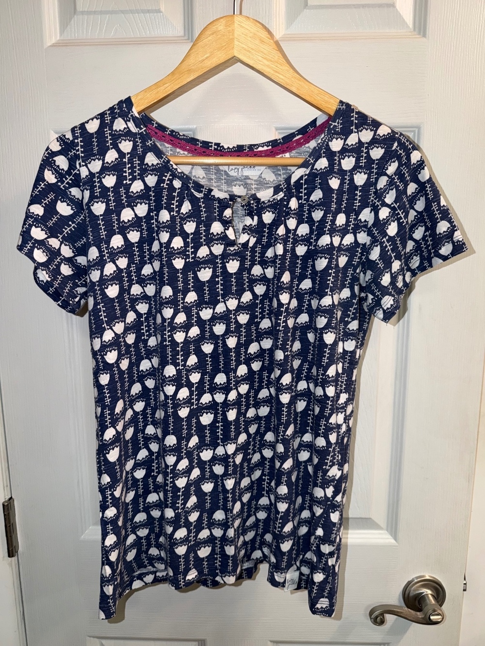 Lazy Jacks Navy Blue Floral Print Cotton Short Sleeve Top Size 4